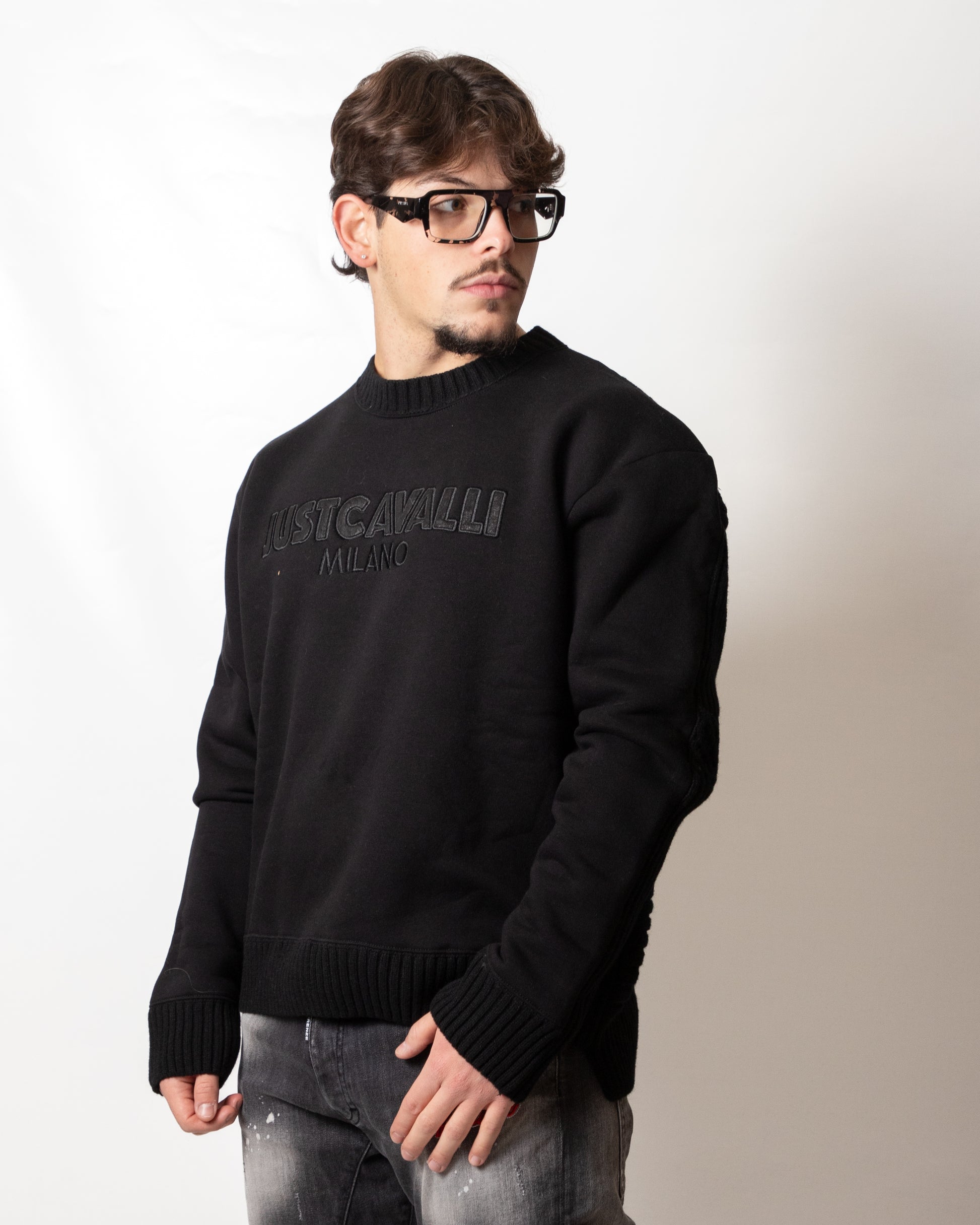 Maglia Just Cavalli girocollo con inserto in felpa uomo