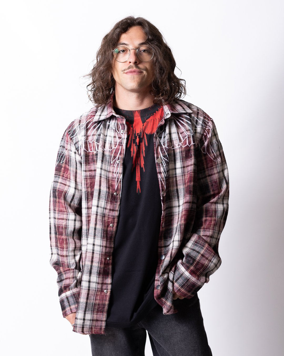 Camicia Marcelo Burlon a quadri in flanella "Icon Wings" uomo
