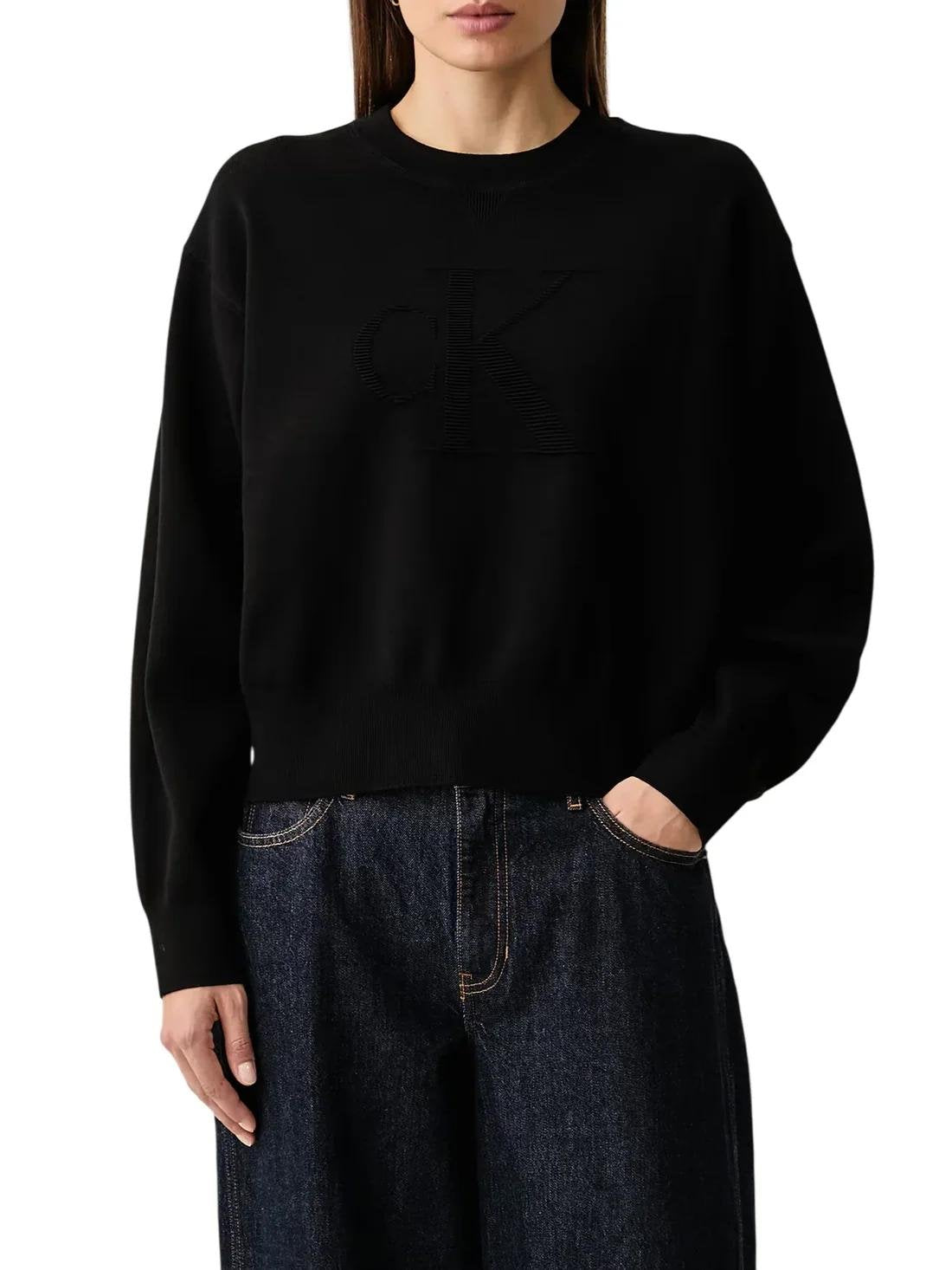 Maglia Calvin Klein Jeans girocollo con logo "CK" in rilievo