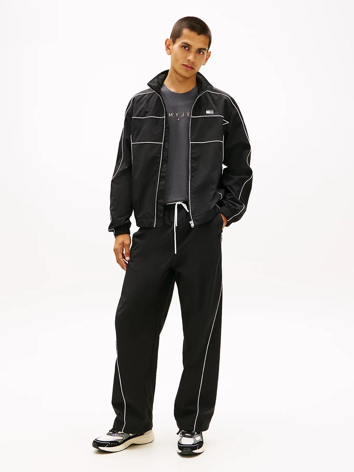 Felpa Tommy Jeans fullzip in nylon "Detail Flag" uomo