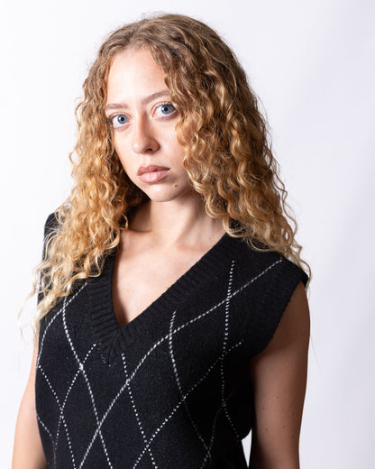 Gilet Richmond X in maglia con rombi "argyle" e dettaglio sfilacciato sul fondo