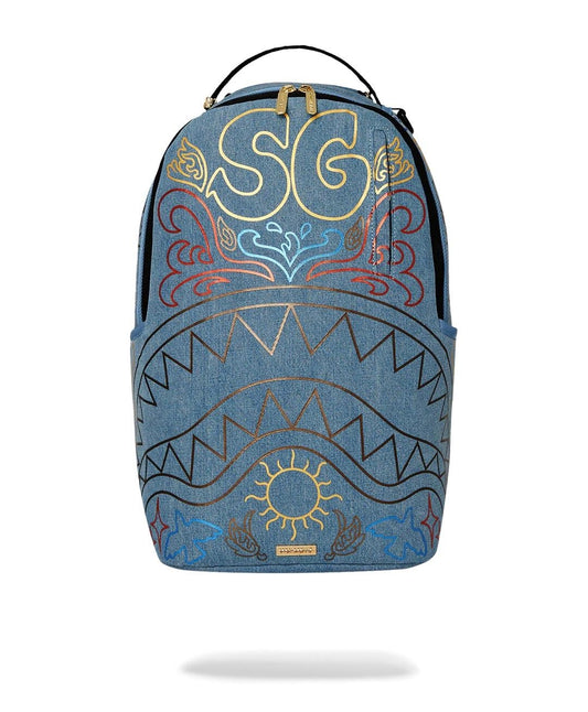 Zaino Sprayground denim Metallic printed denim shark dlxsv backpack