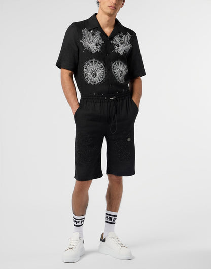 Short Philipp Plein in lino "Strass Tattoo" uomo