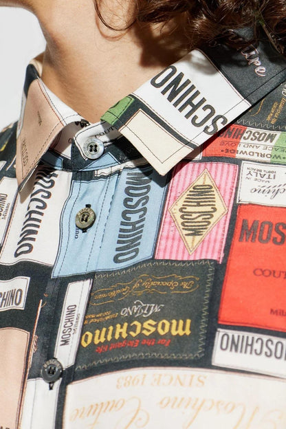 Camicia Moschino in seta "Labels Print" uomo