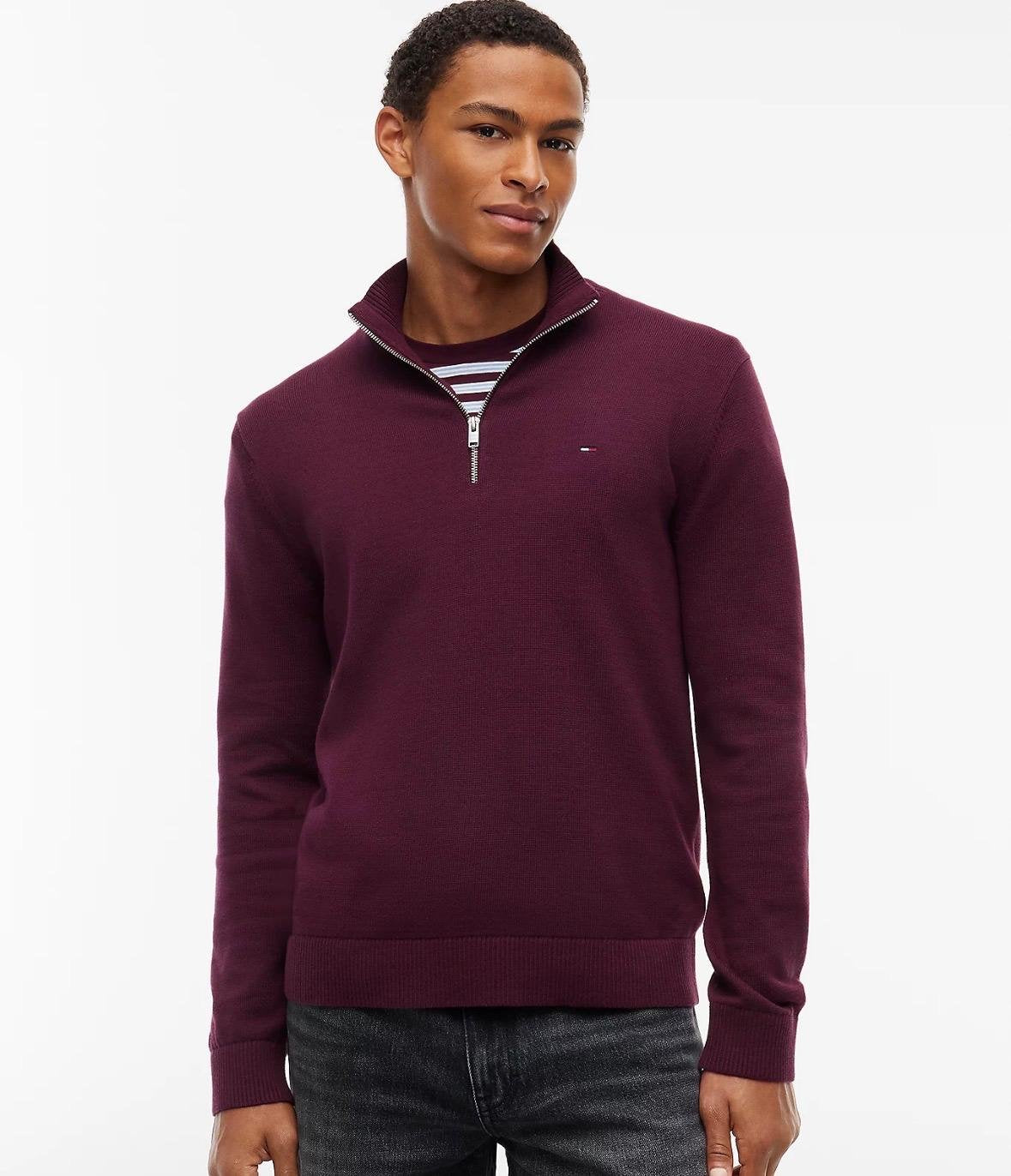 Maglia Tommy Jeans mezza zip con bandierina ricamata