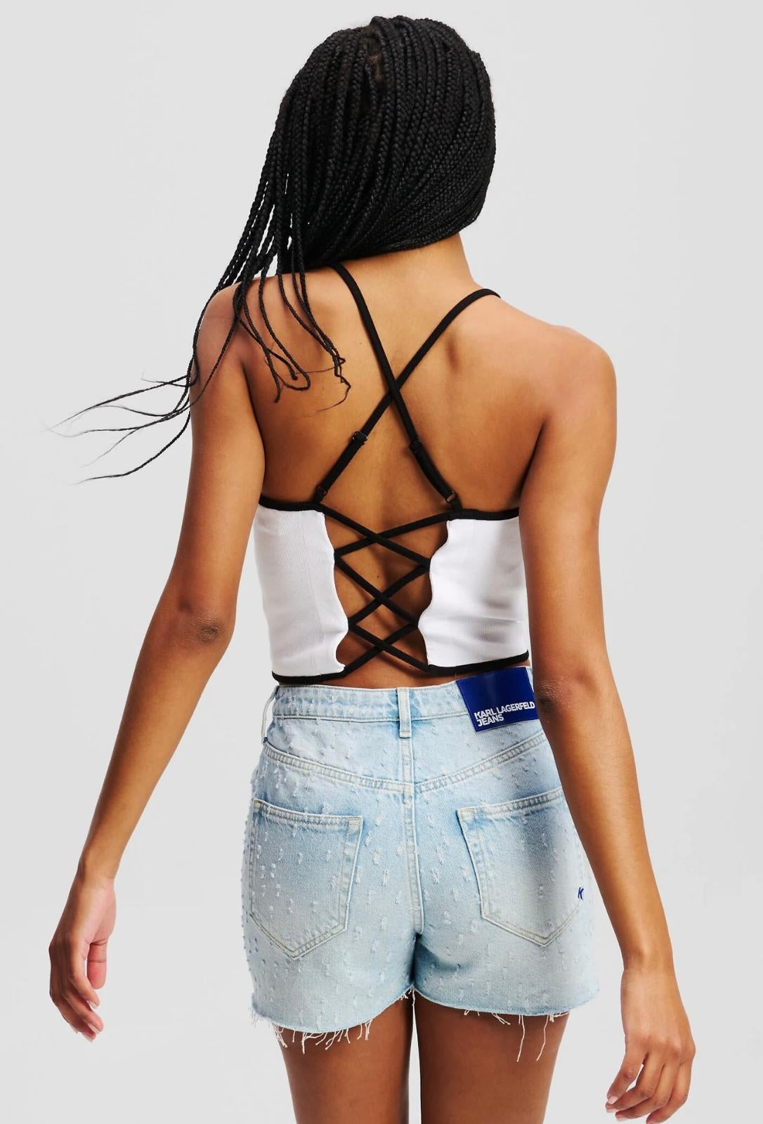 Top Karl Lagerfeld Jeans in costina con dettaglio incrociato donna