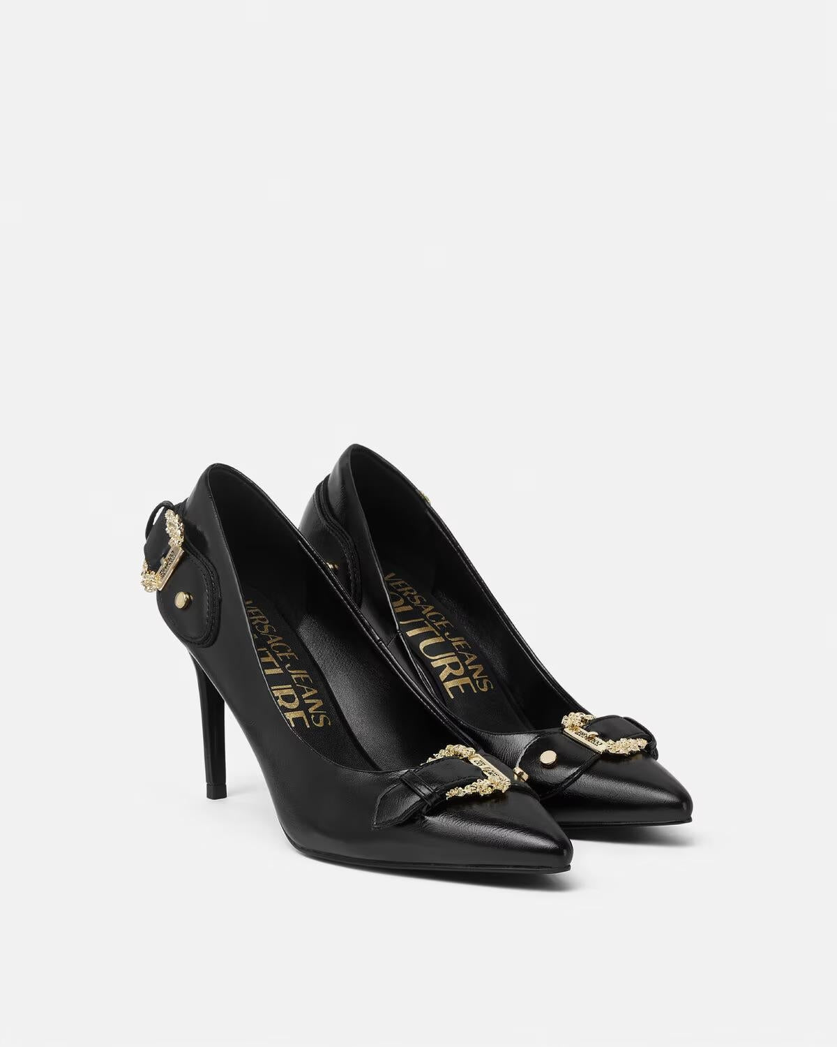 Tacchi Versace Jeans Couture in pelle con fibbie donna