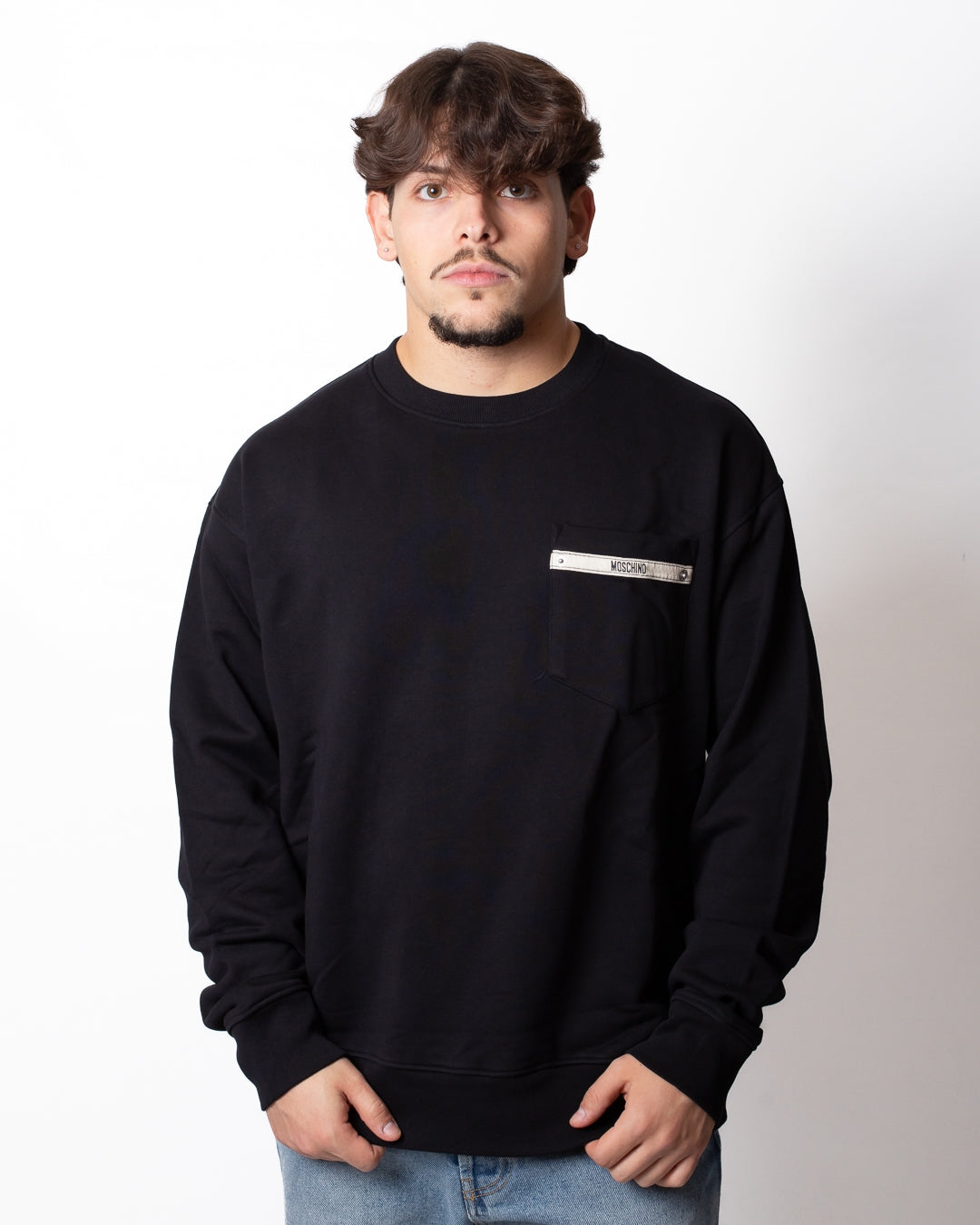 Felpa Moschino girocollo con taschino logato