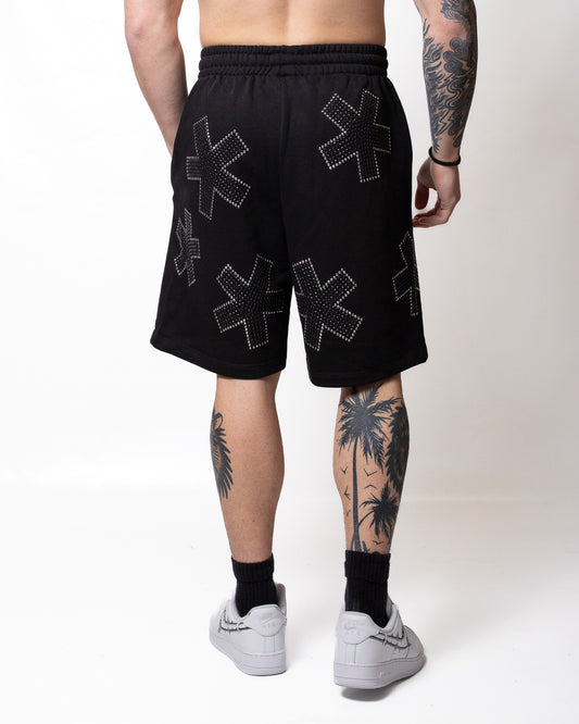Bermuda Comme des Fuckdown in felpa con strass all-over uomo