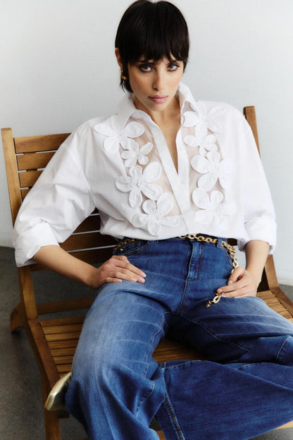 Camicia Nenette con ricami floreali donna