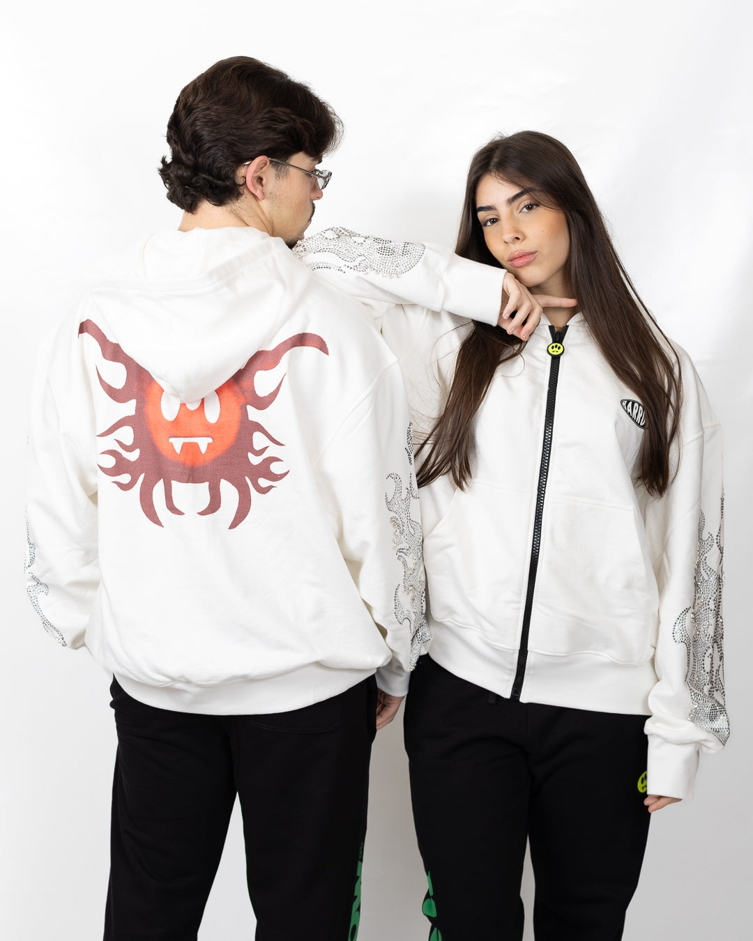 Felpa Barrow fullzip con cappuccio, strass e borchie