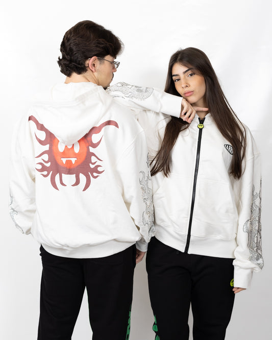 Felpa Barrow fullzip con cappuccio, strass e borchie