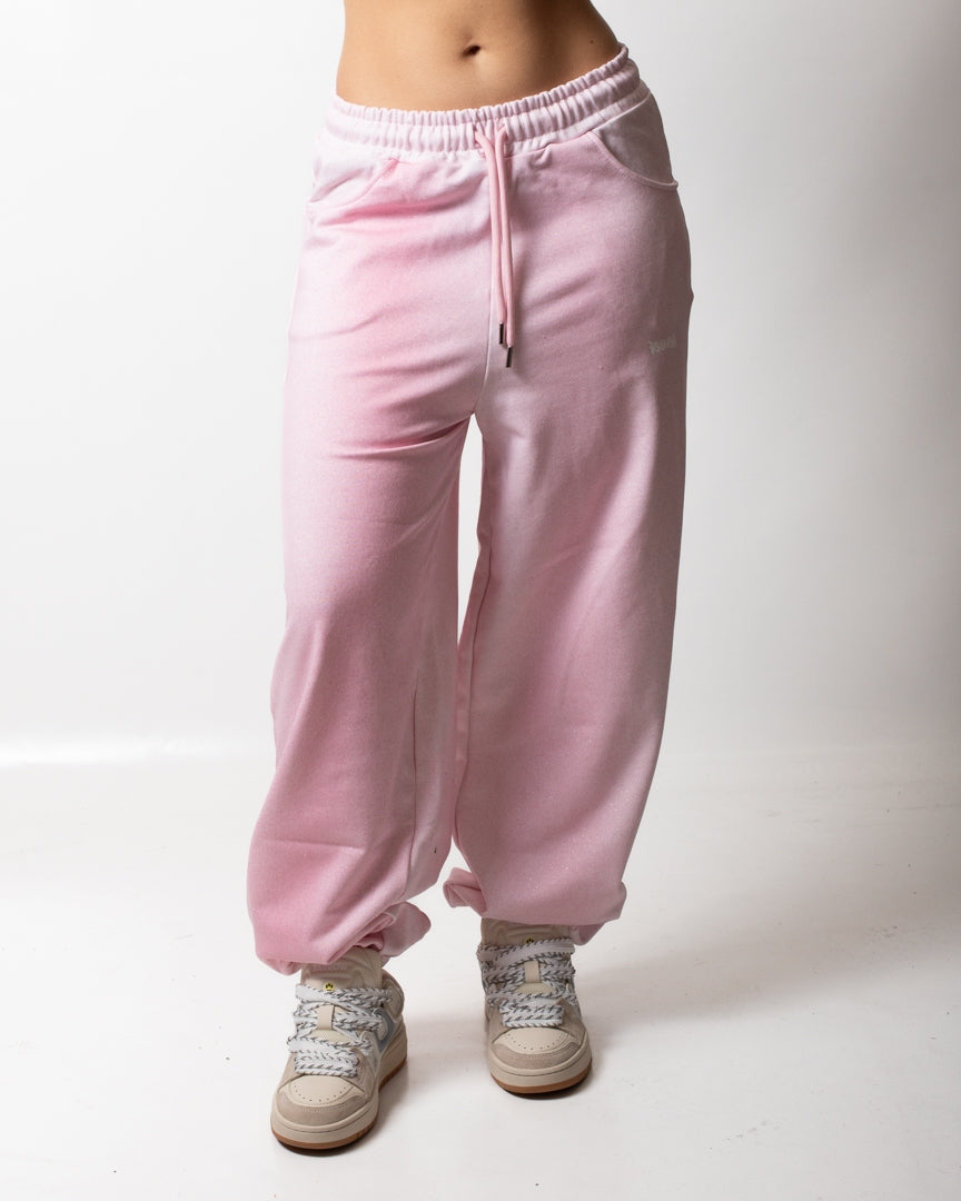 Pantalone Disclaimer in felpa con glitter all-over donna