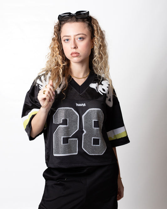 T-Shirt Disclaimer cropped con stampa spray donna
