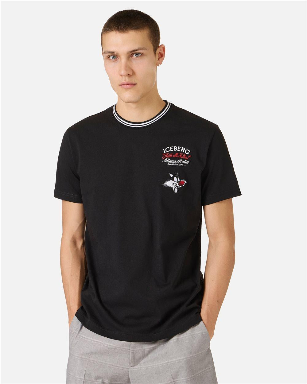 T-Shirt Iceberg con gatto Silvestro stampa e ricami