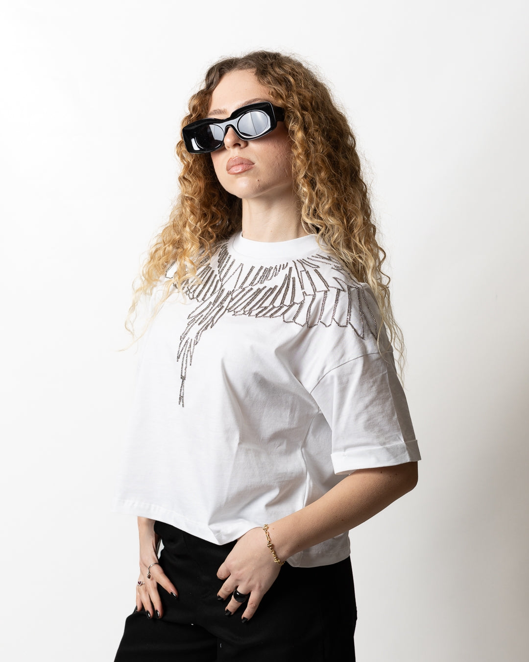T-Shirt Marcelo Burlon cropped con perline donna