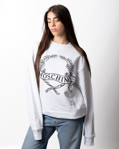 Felpa Moschino girocollo con ricamo logato "Laurel crown"