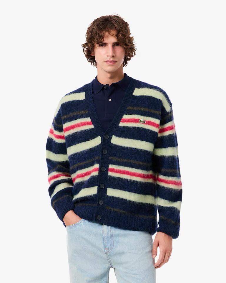 Cardigan Lacoste in misto lana a strisce uomo