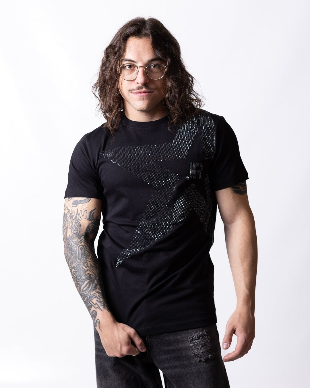 T-shirt John Richmond con logo "JR" e stella di brillantini