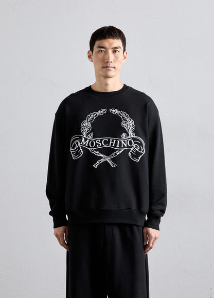 Felpa Moschino girocollo con ricamo logato "Laurel crown"