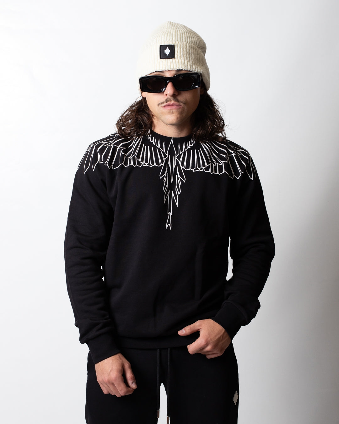 Felpa Marcelo Burlon girocollo con logo wings basic uomo