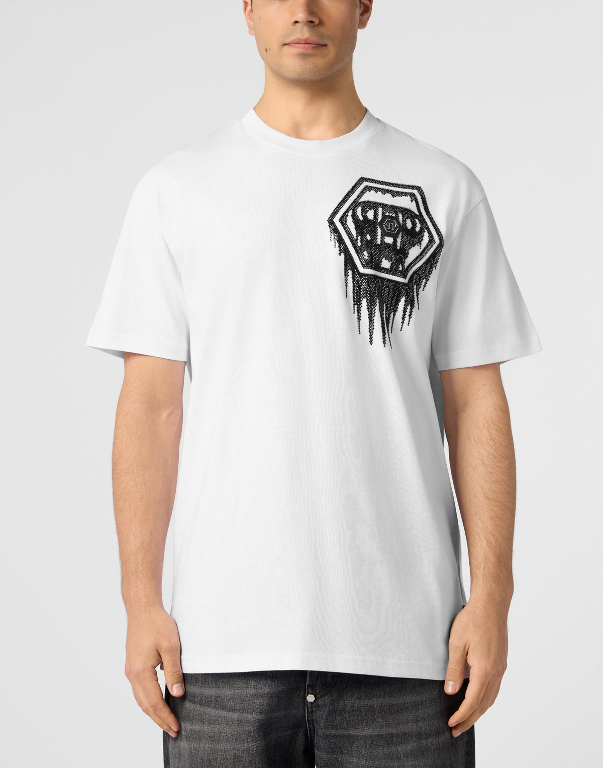 T-shirt Philipp Plein "Neon Space Hexagon" con cristalli e stampa