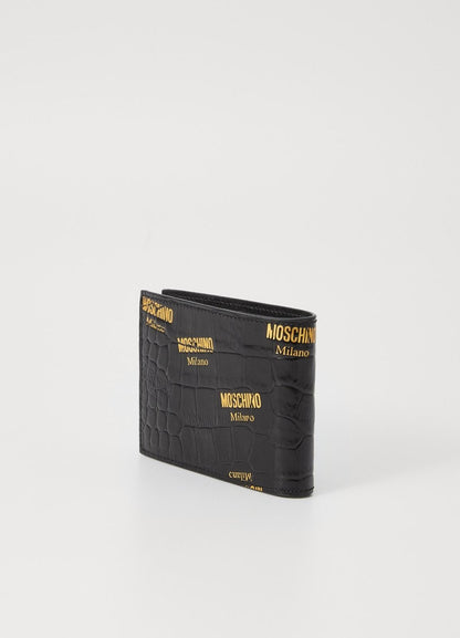 Portafoglio Moschino in coccodrillo con logo all-over
