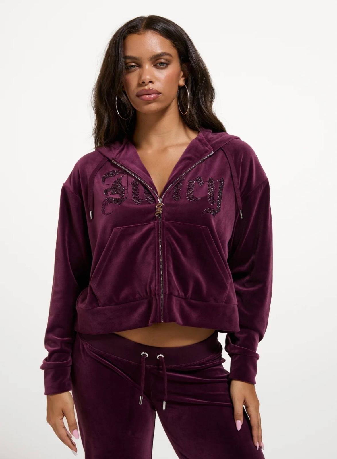Felpa Juicy Couture full zip con cappuccio e logo strass