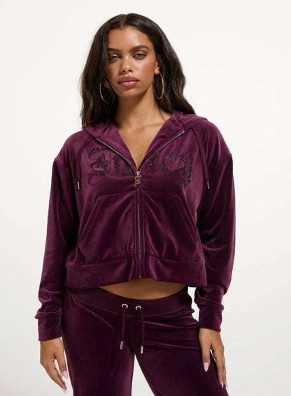 Felpa Juicy Couture full zip con cappuccio e logo strass