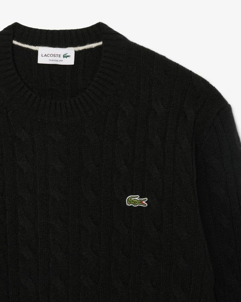 Maglia Lacoste treccia inglese in lana con logo ricamato