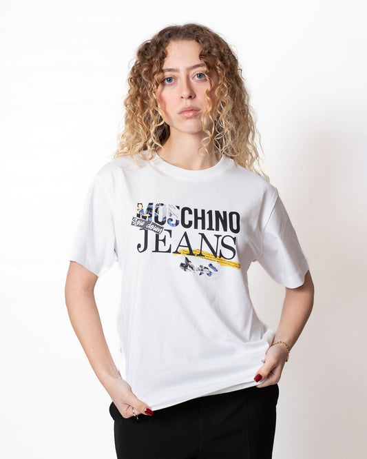 T-Shirt Moschino Jeans girocollo con stampa logata donna
