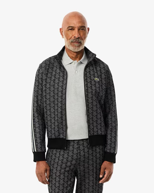 Felpa Lacoste con zip logata allover uomo