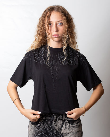 T-Shirt Marcelo Burlon cropped con strass donna