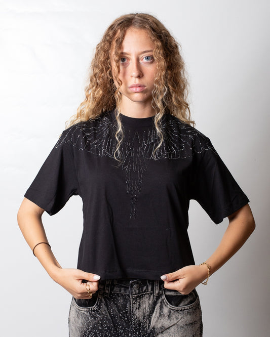 T-Shirt Marcelo Burlon cropped con strass donna
