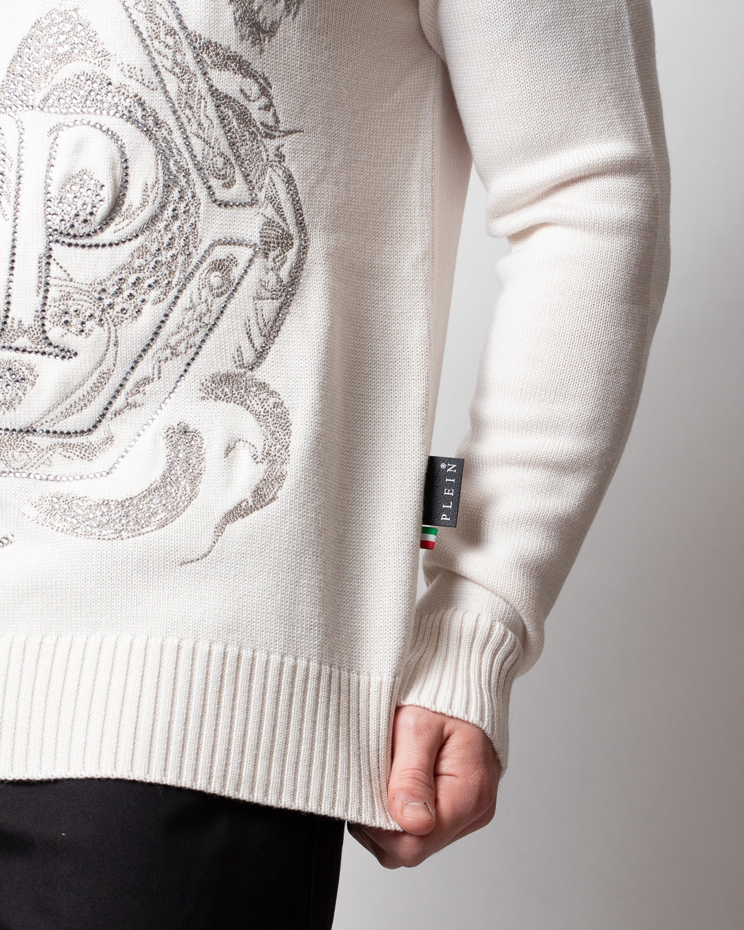 Maglia Philipp Plein girocollo "Embroidered Merino Strass" uomo