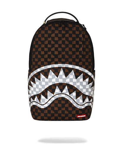Zaino Sprayground marrone BROWN AND CREAM DRIP CHECK SHARK BACKPACK 