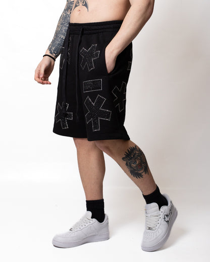 Bermuda Comme des Fuckdown in felpa con strass all-over uomo