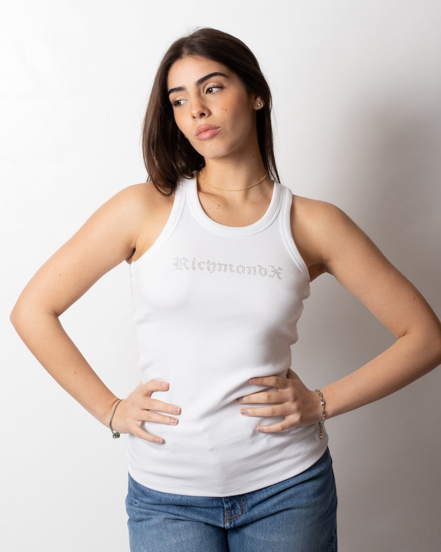 Canotta Richmond X in costina con logo strass donna