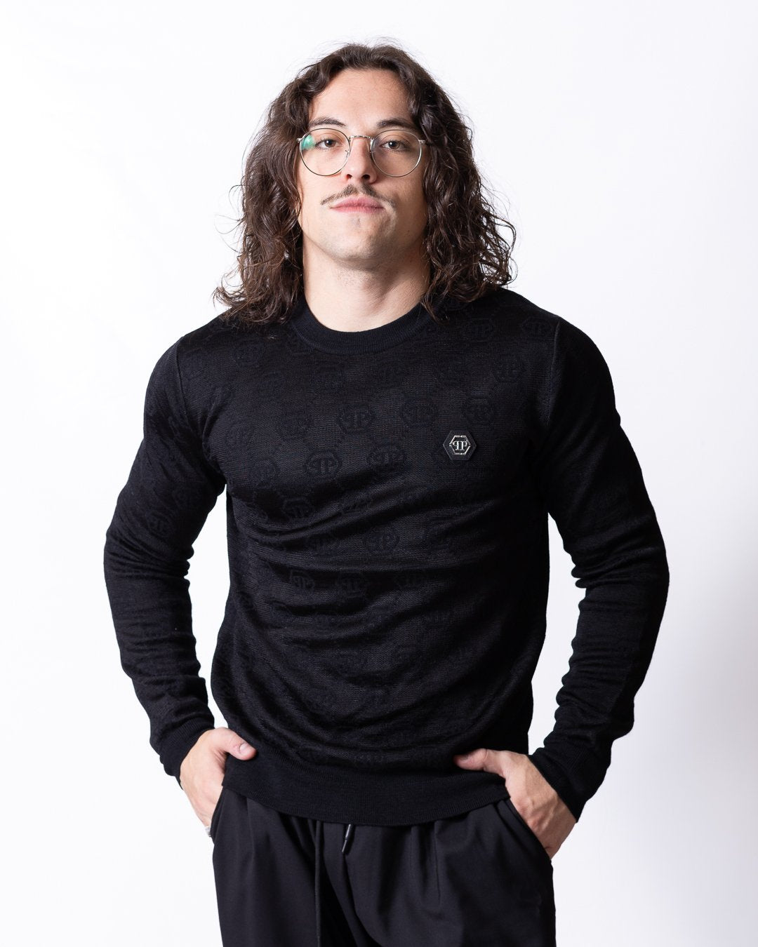 Maglia Philipp Plein in lana con monogram e patch logo