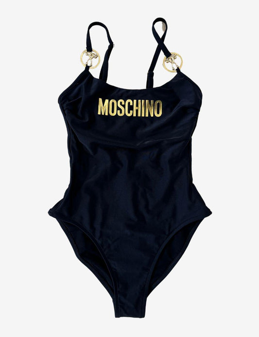 Costume Moschino intero con logo effetto shiny donna