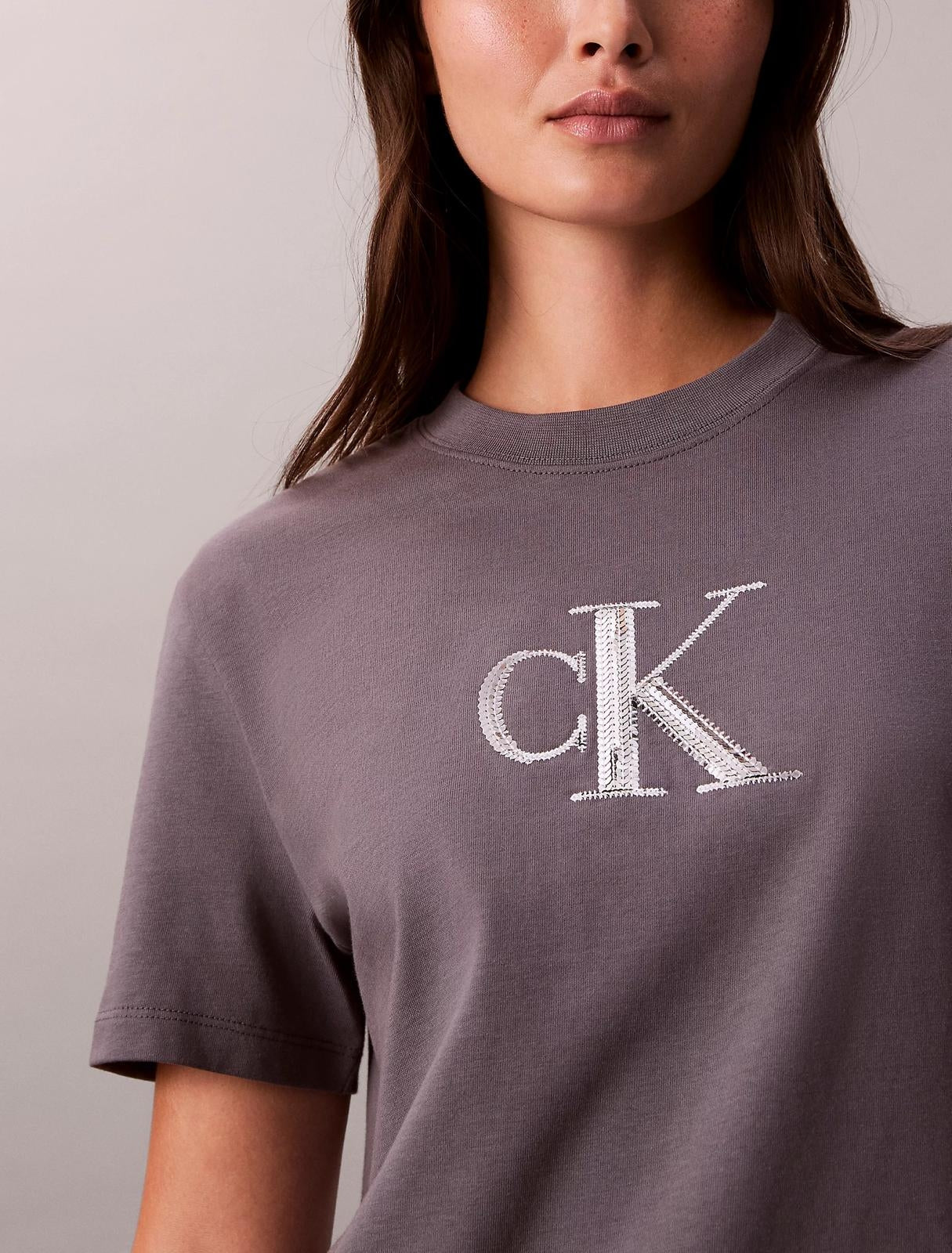 T-Shirt Calvin Klein con logo paillettes donna