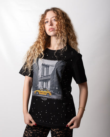 T-Shirt Twinset Actitude con stampa e strass donna
