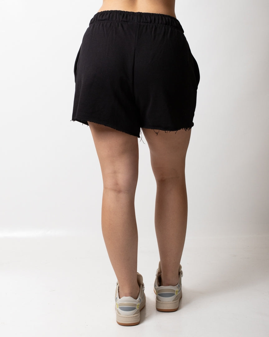 Short Disclaimer in felpa con strass e tagli donna
