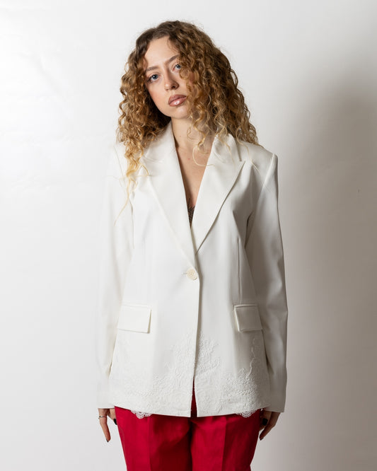 Giacca blazer Twinset Actitude monopetto con ricami in pizzo donna