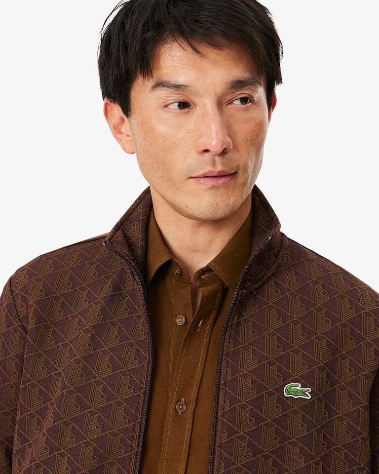 Felpa Lacoste con zip logata allover uomo