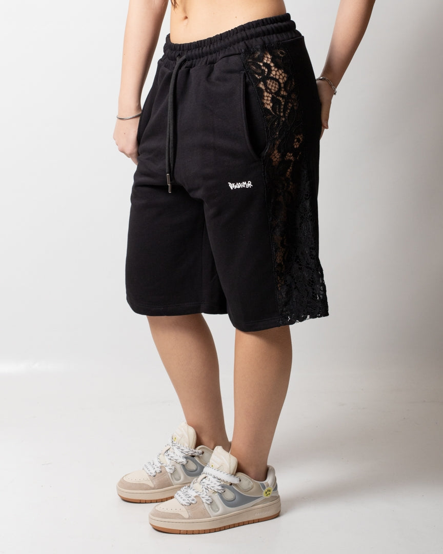 Bermuda Disclaimer in felpa con pizzo donna