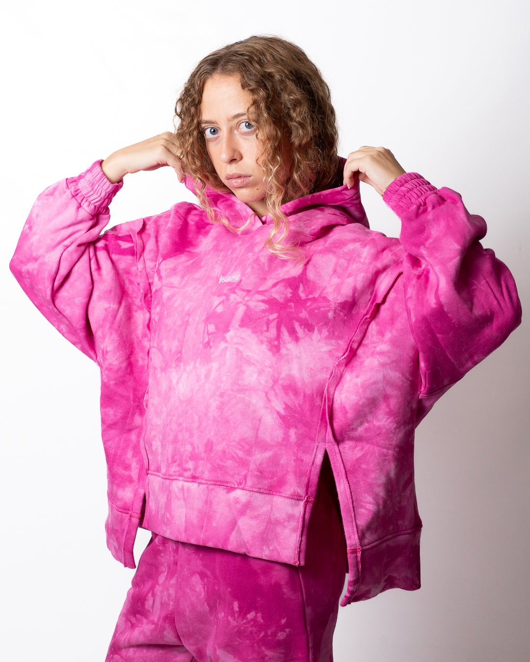 Felpa Disclaimer effetto tie dye con cappuccio e logo donna