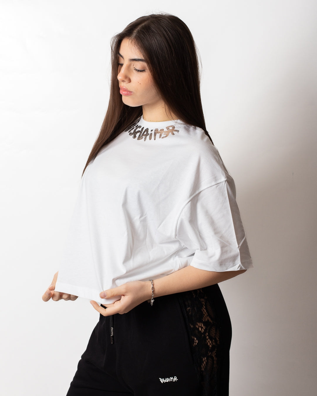 T-Shirt Disclaimer con logo laminato donna