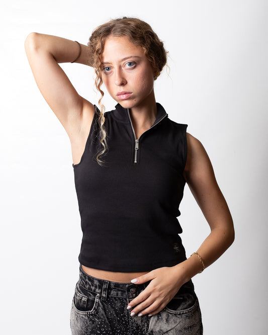 Top Calvin Klein Jeans in costina con mezza zip donna