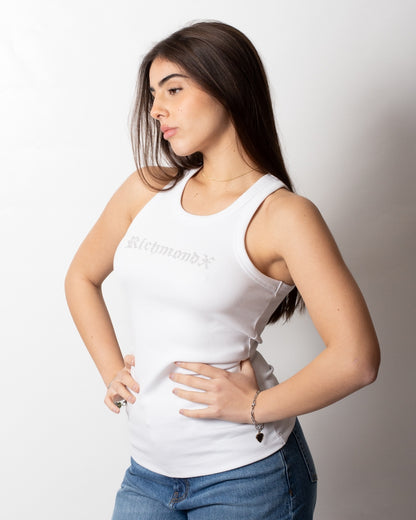 Canotta Richmond X in costina con logo strass donna
